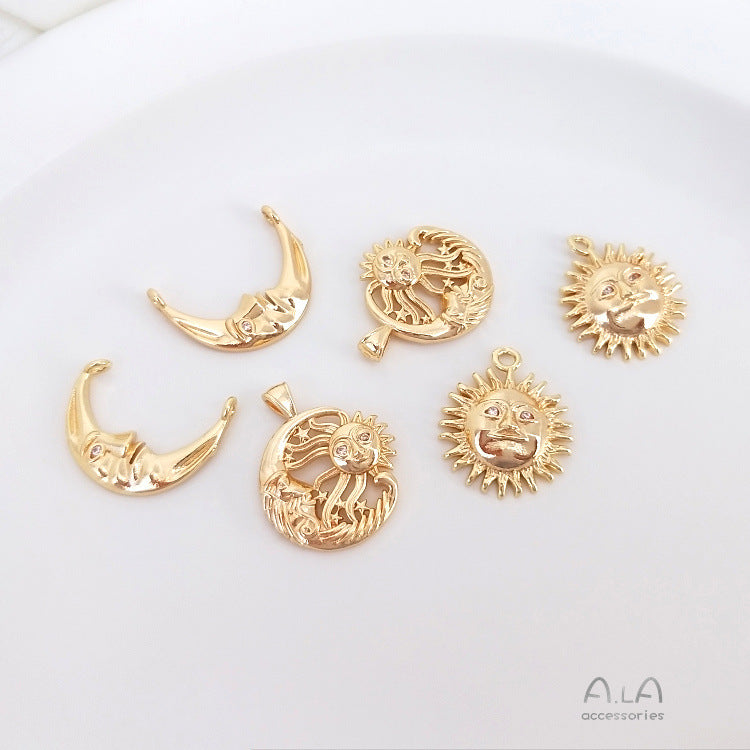 Wholesale colored copper plated gold pendant star and moon inlaid zircon DIY jewelry